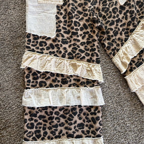 POL Leopard Patchwork Jogger Pants Boho Cottagecore Ruffle Detail Size M NWT - Picture 7 of 8